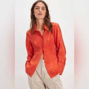Free People NEW silky shirt Fiery Red Button-Up Blouse soft